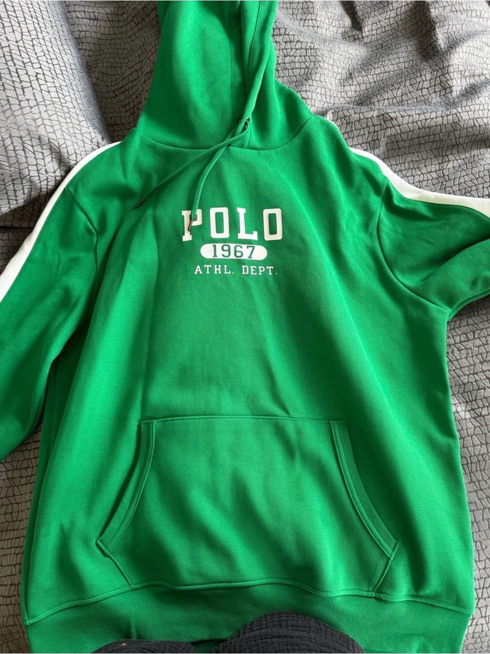 Polo 1967 Athl. Dept. Green Hoodie. Sz L.